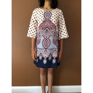 NWT S Bebop White Flowy Patterned T-Shirt Dress